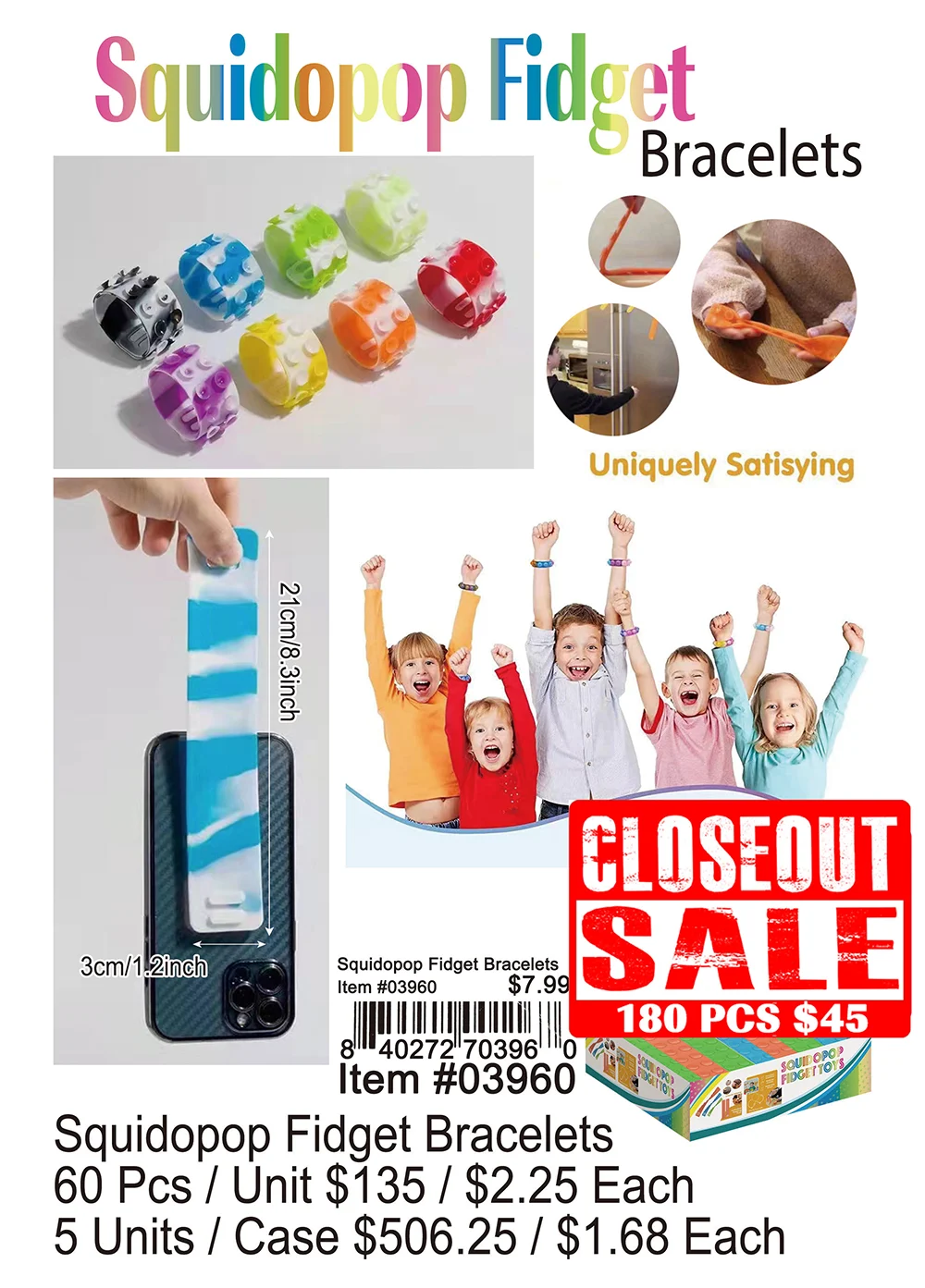 Squidopop Fidget Bracelets - Closeout 180 Pcs.